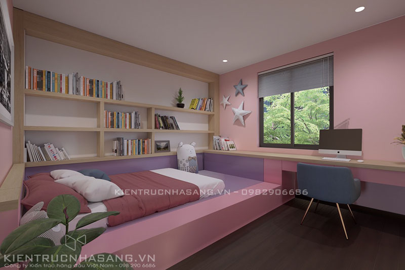 thiết kế thi công nội thất phòng ngủ bé gái nhà liền kề khu Geleximco